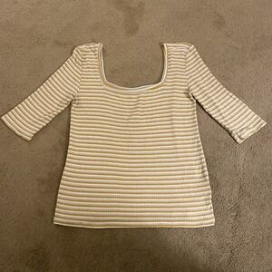 AMERICAN EAGLE SOFT & SEXY RIBBED STRIPED 3/4 SLEEVE TOP SQUARE NECK SIZE S